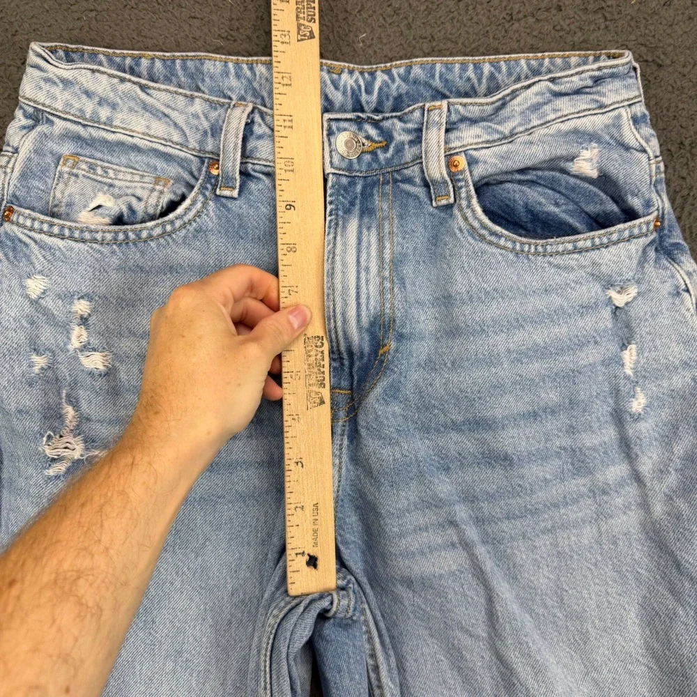 H&M &Denim Baggy Loose Fit High Waist Distressed Light Wash Jeans US 6